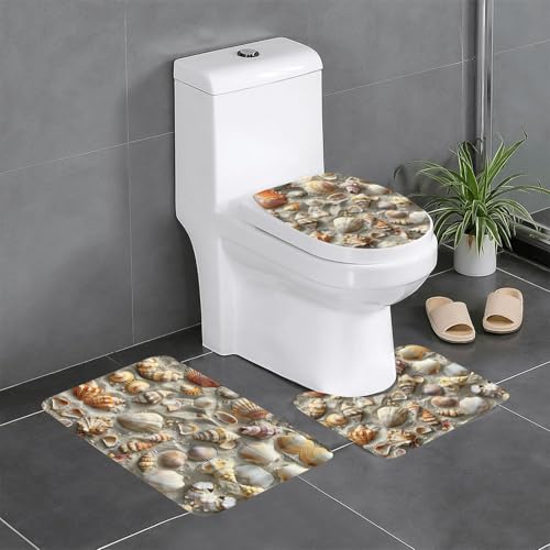 HDSKFNS Badteppich-Set, Muschel-Design, Sanddruck, 3-teilig, Badematte, Badematte, Flanellmatte, für U-förmige WC-Wanne, Dusche HDSKFNS Badteppich-Set, Muschel-Design, Sanddruck, 3-teilig, Badematte, Badematte, Flanellmatte, für U-förmige WC-Wanne, Dusche von HDSKFNS