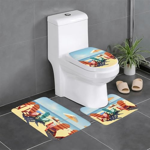 HDSKFNS Badteppich-Set, Strandkörbe und Landschaftsdruck, 3-teilig, Badematte, Badematte, Flanellmatte, U-förmige WC, Dusche HDSKFNS Badteppich-Set, Strandkörbe und Landschaftsdruck, 3-teilig, Badematte, Badematte, Flanellmatte, U-förmige WC, Dusche von HDSKFNS