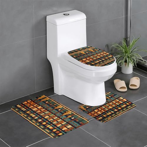 HDSKFNS Badteppich-Set, afrikanischer klassischer Webdruck, 3-teilig, Badvorleger, Badezimmer, Flanellmatten, für U-förmige WC-Wanne, Dusche HDSKFNS Badteppich-Set, afrikanischer klassischer Webdruck, 3-teilig, Badvorleger, Badezimmer, Flanellmatten, für U-förmige WC-Wanne, Dusche von HDSKFNS