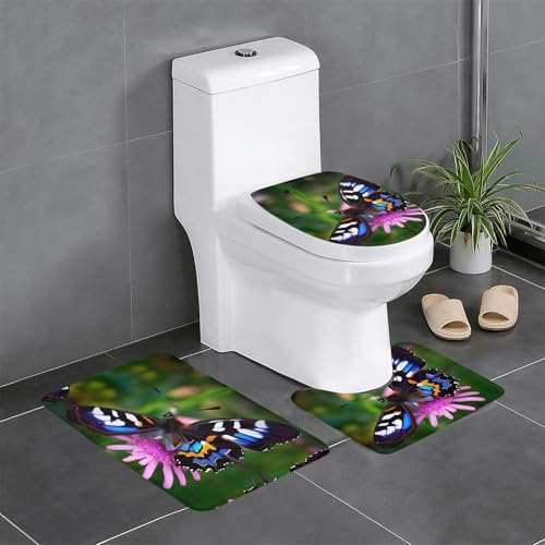 HDSKFNS Badteppich-Set, buntes Schmetterlings-Motiv, 3-teilig, Badematte, Flanell-Matten, für U-förmige WC-Wanne, Dusche HDSKFNS Badteppich-Set, buntes Schmetterlings-Motiv, 3-teilig, Badematte, Flanell-Matten, für U-förmige WC-Wanne, Dusche von HDSKFNS