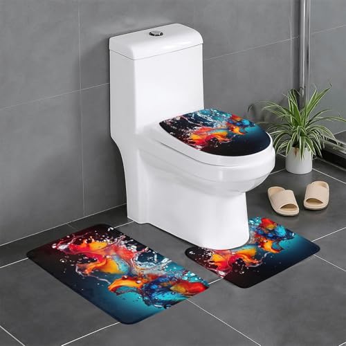 HDSKFNS Badteppich-Set, buntes Spritzmuster, 3-teilig, Badematte, Badezimmer, Flanell-Matten, für U-förmige WC-Wanne, Dusche HDSKFNS Badteppich-Set, buntes Spritzmuster, 3-teilig, Badematte, Badezimmer, Flanell-Matten, für U-förmige WC-Wanne, Dusche von HDSKFNS