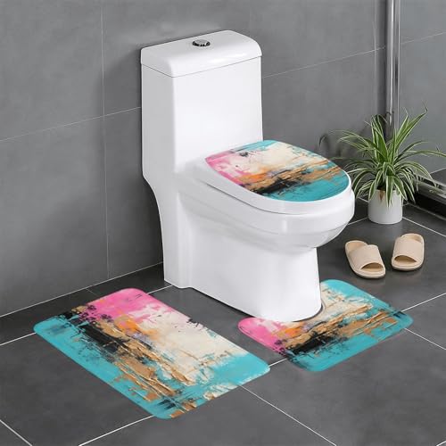 HDSKFNS Badteppich-Set, gestreift, abstrakt, bunt, bedruckt, 3-teilig, Badematte, Badezimmer, Flanellmatten, für U-förmige WC-Wanne, Dusche HDSKFNS Badteppich-Set, gestreift, abstrakt, bunt, bedruckt, 3-teilig, Badematte, Badezimmer, Flanellmatten, für U-förmige WC-Wanne, Dusche von HDSKFNS