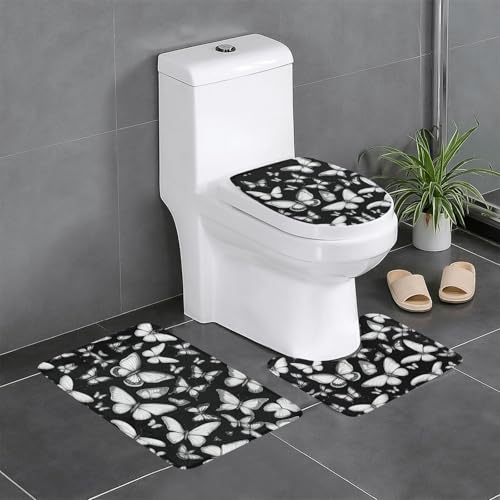 HDSKFNS Badteppich-Set, handgezeichneter Schmetterlings-Druck, 3-teilig, Badematte, Badematte, Flanell-Matten, für U-förmige WC-Wanne, Dusche HDSKFNS Badteppich-Set, handgezeichneter Schmetterlings-Druck, 3-teilig, Badematte, Badematte, Flanell-Matten, für U-förmige WC-Wanne, Dusche von HDSKFNS