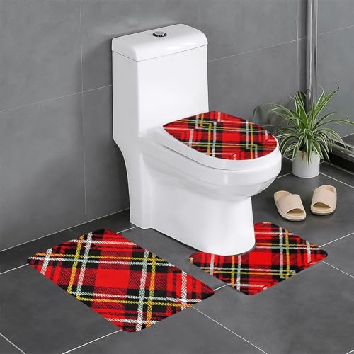 HDSKFNS Badteppich-Set, kariert, rot und schwarz, 3-teilig, Badematte, Badezimmer, Flanellmatten, für U-förmige WC-Wanne, Dusche HDSKFNS Badteppich-Set, kariert, rot und schwarz, 3-teilig, Badematte, Badezimmer, Flanellmatten, für U-förmige WC-Wanne, Dusche von HDSKFNS