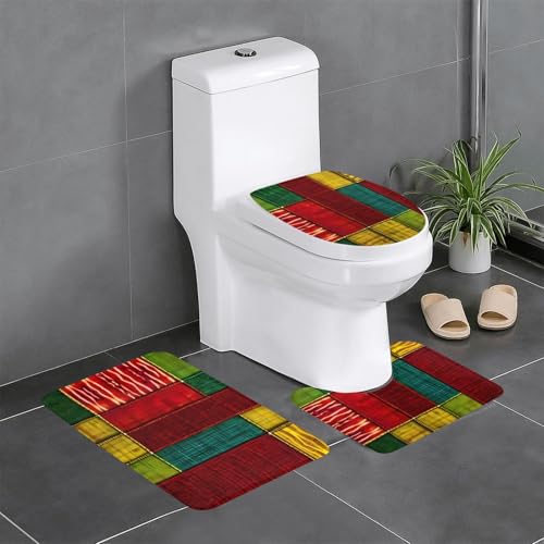 HDSKFNS Badteppich-Set im afrikanischen Stil, Patchwork-Design, 3-teiliges Badezimmerteppich-Set, Badematte, Flanell-Matten, für U-förmige WC-Wanne, Dusche HDSKFNS Badteppich-Set im afrikanischen Stil, Patchwork-Design, 3-teiliges Badezimmerteppich-Set, Badematte, Flanell-Matten, für U-förmige WC-Wanne, Dusche von HDSKFNS