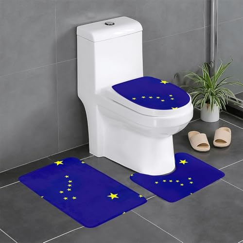 HDSKFNS Badteppich-Set mit Alaska-Staatsflagge, 3-teiliges Badteppich-Set, Flanell-Matten, für U-förmige WC, Dusche HDSKFNS Badteppich-Set mit Alaska-Staatsflagge, 3-teiliges Badteppich-Set, Flanell-Matten, für U-förmige WC, Dusche von HDSKFNS