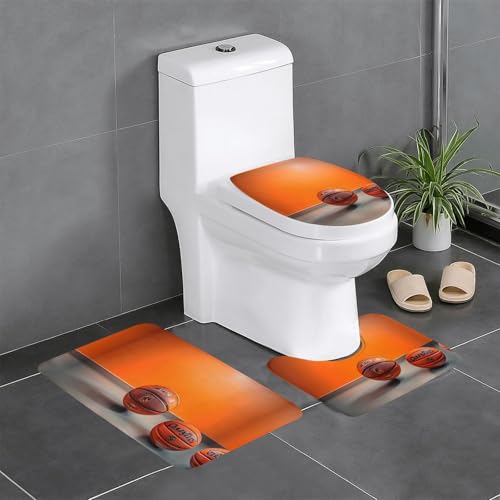 HDSKFNS Badteppich-Set mit Basketball-Aufdruck, 3-teilig, Badematte, Flanell-Matten, für U-förmige WC-Wanne, Dusche HDSKFNS Badteppich-Set mit Basketball-Aufdruck, 3-teilig, Badematte, Flanell-Matten, für U-förmige WC-Wanne, Dusche von HDSKFNS
