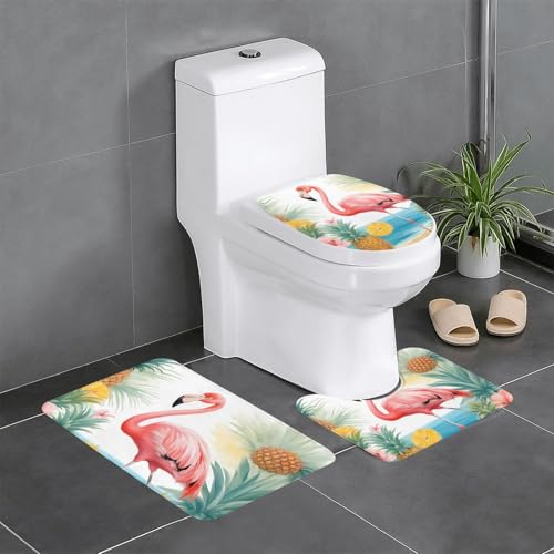 HDSKFNS Badteppich-Set mit Flamingo- und Ananas-Druck, 3-teiliges Badteppich-Set, Badvorleger, Flanellmatten, für U-förmige WC-Wanne, Dusche HDSKFNS Badteppich-Set mit Flamingo- und Ananas-Druck, 3-teiliges Badteppich-Set, Badvorleger, Flanellmatten, für U-förmige WC-Wanne, Dusche von HDSKFNS