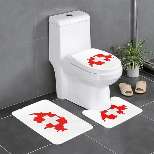 HDSKFNS Badteppich-Set mit Schweizer Flagge, 3-teiliges Badezimmerteppich-Set, Badvorleger, Flanellmatten, für U-förmige WC-Wanne, Dusche HDSKFNS Badteppich-Set mit Schweizer Flagge, 3-teiliges Badezimmerteppich-Set, Badvorleger, Flanellmatten, für U-förmige WC-Wanne, Dusche von HDSKFNS