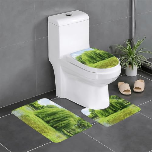 HDSKFNS Badteppich-Set mit Weidenbaum-Aufdruck, 3-teiliges Badteppich-Set, Flanell-Matten, für U-förmige WC-Wanne, Dusche von HDSKFNS
