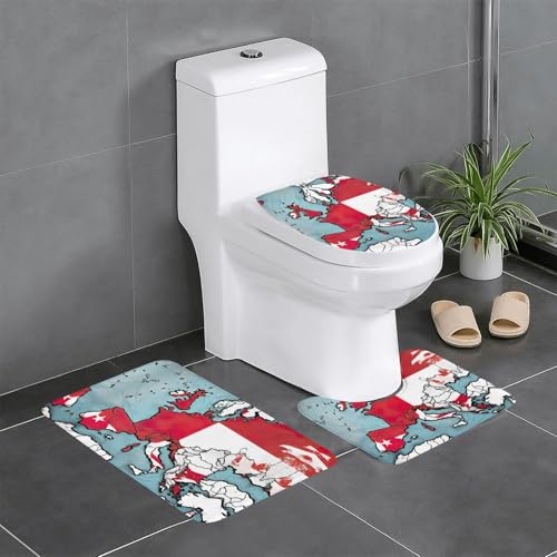 HDSKFNS Badteppich-Set mit abstrakter polnischer Flagge, Map02, 3-teiliges Badteppich-Set, Badematte, Flanellmatten, für U-förmige WC, Dusche von HDSKFNS