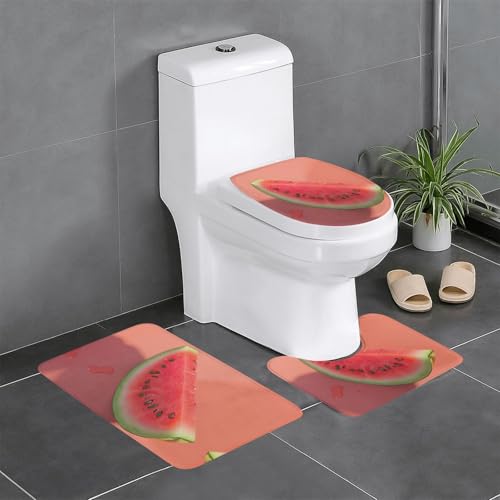 HDSKFNS Badteppich-Set mit rotem Wassermelonen-Druck, 3-teiliges Badteppich-Set, Badvorleger, Flanellmatten, für U-förmige WC-Wanne, Dusche HDSKFNS Badteppich-Set mit rotem Wassermelonen-Druck, 3-teiliges Badteppich-Set, Badvorleger, Flanellmatten, für U-förmige WC-Wanne, Dusche von HDSKFNS