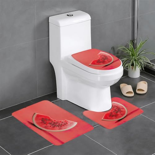 HDSKFNS Badteppich-Set mit rotem Wassermelonen-Druck, 3-teiliges Badteppich-Set, Badvorleger, Flanellmatten, für U-förmige WC-Wanne, Dusche HDSKFNS Badteppich-Set mit rotem Wassermelonen-Druck, 3-teiliges Badteppich-Set, Badvorleger, Flanellmatten, für U-förmige WC-Wanne, Dusche von HDSKFNS