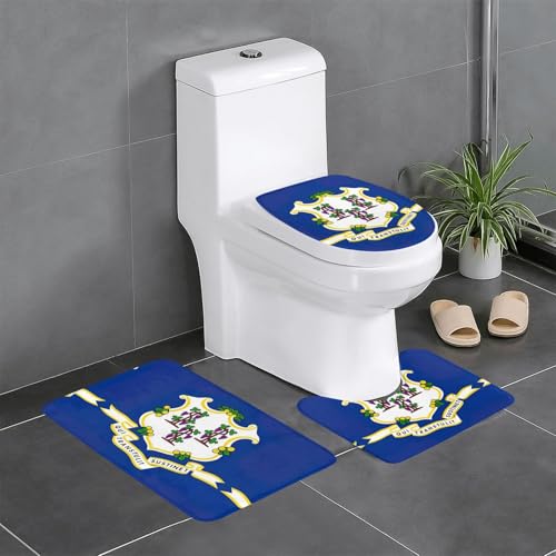 HDSKFNS Connecticut Badezimmerteppich-Set, Motiv: Staatsflagge, 3-teilig, Badematte, Flanellmatten, für U-förmige WC-Wanne, Dusche HDSKFNS Connecticut Badezimmerteppich-Set, Motiv: Staatsflagge, 3-teilig, Badematte, Flanellmatten, für U-förmige WC-Wanne, Dusche von HDSKFNS