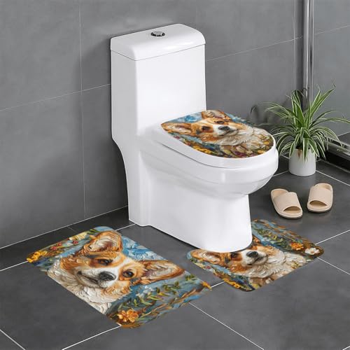 HDSKFNS Corgi Badezimmerteppich-Set, Blumenmuster, Frühlingsgarten, 3-teilig, Badematte, Badematte, Flanellmatte, U-förmige WC-Wanne, Dusche HDSKFNS Corgi Badezimmerteppich-Set, Blumenmuster, Frühlingsgarten, 3-teilig, Badematte, Badematte, Flanellmatte, U-förmige WC-Wanne, Dusche von HDSKFNS