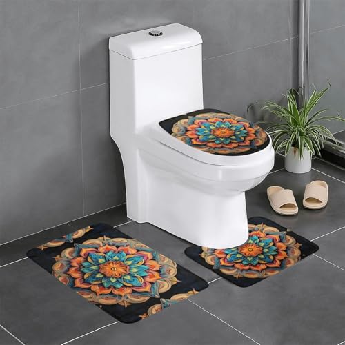 HDSKFNS Medallion Badezimmerteppich-Set, 3-teilig, Badematte, Flanell-Matten, für U-förmige WC, Badewanne, Dusche HDSKFNS Medallion Badezimmerteppich-Set, 3-teilig, Badematte, Flanell-Matten, für U-förmige WC, Badewanne, Dusche von HDSKFNS