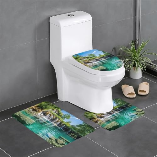 HDSKFNS Plitvice Badteppich-Set, Motiv: Seen, Nationalpark, 3-teilig, Badematte, Badematte, Flanellmatten, für U-förmige WC-Wanne, Dusche von HDSKFNS