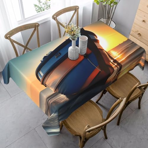 HDSKFNS Rechteckige Tischdecke, Motiv: Boot, Strand, Sonnenaufgang, nautischer Druck, 140 x 89 cm, rustikale Tischdecke, Esstischabdeckung für Party, Abendessen von HDSKFNS
