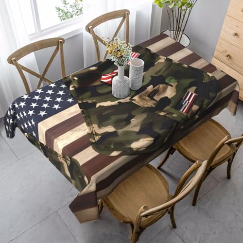HDSKFNS Rechteckige Tischdecke, Motiv: amerikanische Flaggen, 140 x 89 cm, rustikale Tischdecke, Esstischabdeckung für Party, Abendessen von HDSKFNS