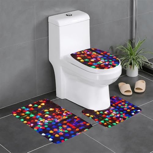 HDSKFNS Romantisches Badezimmerteppich-Set, mit rotem Herzmuster, 3-teilig, Badvorleger, Badezimmer, Flanellmatten, für U-förmige WC-Wanne, Dusche von HDSKFNS