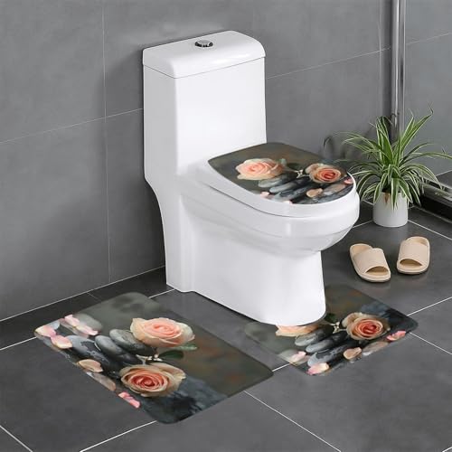 HDSKFNS Spa-Badezimmerteppich-Set mit Stein- und Rosenblumen-Aufdruck, 3-teiliges Badteppich-Set, Badvorleger, Flanellmatten, für U-förmige WC-Wanne, Dusche HDSKFNS Spa-Badezimmerteppich-Set mit Stein- und Rosenblumen-Aufdruck, 3-teiliges Badteppich-Set, Badvorleger, Flanellmatten, für U-förmige WC-Wanne, Dusche von HDSKFNS
