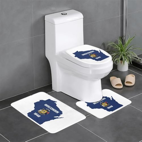 HDSKFNS Wisconsin Badezimmerteppich-Set, Motiv: Staatsflagge, 3-teilig, Badematte, Flanellmatten, U-förmige WC-Wanne, Dusche HDSKFNS Wisconsin Badezimmerteppich-Set, Motiv: Staatsflagge, 3-teilig, Badematte, Flanellmatten, U-förmige WC-Wanne, Dusche von HDSKFNS