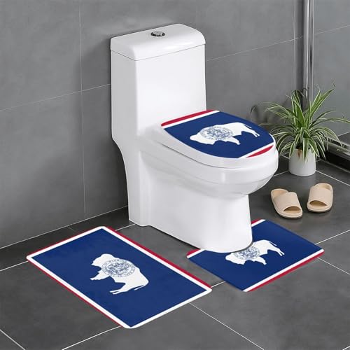 HDSKFNS Wyoming Badezimmerteppich-Set, Motiv: Staatsflagge, 3-teilig, Badematte, Flanellmatten, für U-förmige WC-Wanne, Dusche HDSKFNS Wyoming Badezimmerteppich-Set, Motiv: Staatsflagge, 3-teilig, Badematte, Flanellmatten, für U-förmige WC-Wanne, Dusche von HDSKFNS