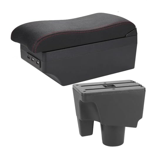 HDSNWG Aufbewahrungsbox für Auto-Innenzubehör, Mittelkonsole, multifunktionale Armlehne, Aufbewahrungsbox für Prius C für Aqua (A1, Schwarz, Rot, 7USB) von HDSNWG