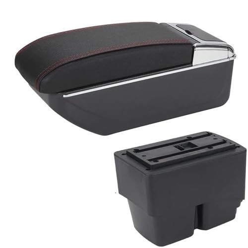 HDSNWG Auto Armlehnenbox 2009–2017 Aufbewahrungsbox Innendetails Zubehör Einfache Installation für Fiesta MK7 (D1 Schwarz Rot Kein USB) von HDSNWG