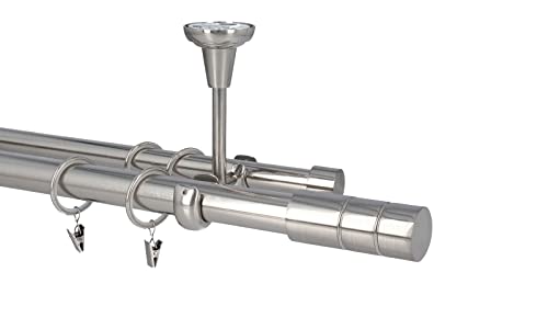 HDTL Gardinenstange Vorhangstange 25/19mm 2-läufig Deckenmontage Edelstahl Optik 200 cm Gaja von HDTL