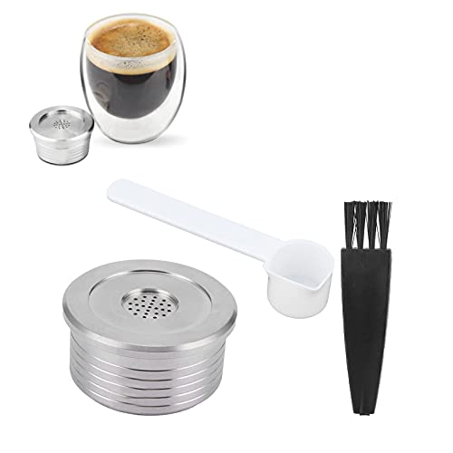 Wiederverwendbare Kaffeekapsel, passend for die Kaffeemaschine Q NDIQ7323, Edelstahl, nachfüllbare Kaffeepads, 1 Stück, Wiederverwendbare, nachfüllbare Kapsel (1 Tasse & Plastiklöffel & Bürste) von HDURPCA