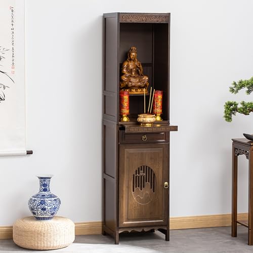 Altar-Buddha-Nischen Mit Ausziehplatte Und Schublade, Meditationsaltar Und Gebetsaltar, Statuenständer, Spiritueller Altar Für Gebete Und Anbetung Mit Aufbewahrungsschrank Und Dekorativen Türen von HDZNDH