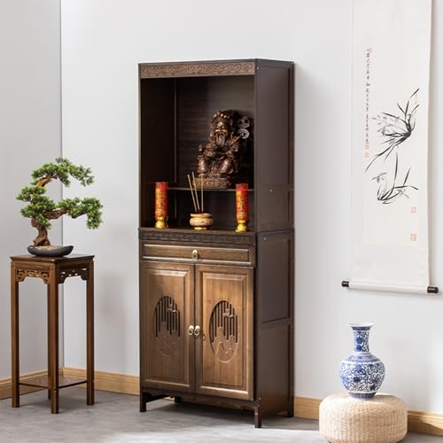 Altar-Buddha-Nischen Mit Ausziehplatte Und Schublade, Meditationsaltar Und Gebetsaltar, Statuenständer, Spiritueller Altar Für Gebete Und Anbetung Mit Aufbewahrungsschrank Und Dekorativen Türen von HDZNDH