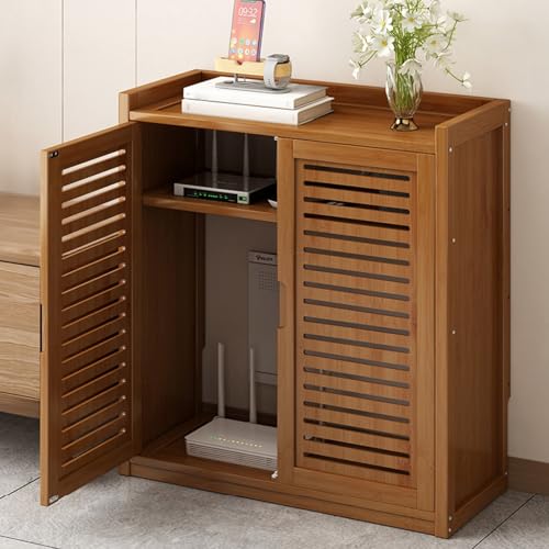 HDZNDH WiFi Storage Box Router Schrank, WLAN-Router-Aufbewahrungsschrank Aus Bambus, Freistehender Schrank-Organizer Für Zuhause Und Büro Mit Lüftung, Kabelmanagement Und Steckdosenleiste von HDZNDH