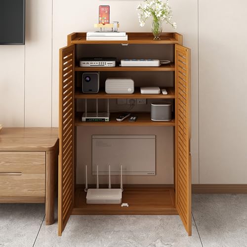 HDZNDH WiFi Storage Box Router Schrank, WLAN-Router-Aufbewahrungsschrank Aus Bambus, Freistehender Schrank-Organizer Für Zuhause Und Büro Mit Lüftung, Kabelmanagement Und Steckdosenleiste von HDZNDH