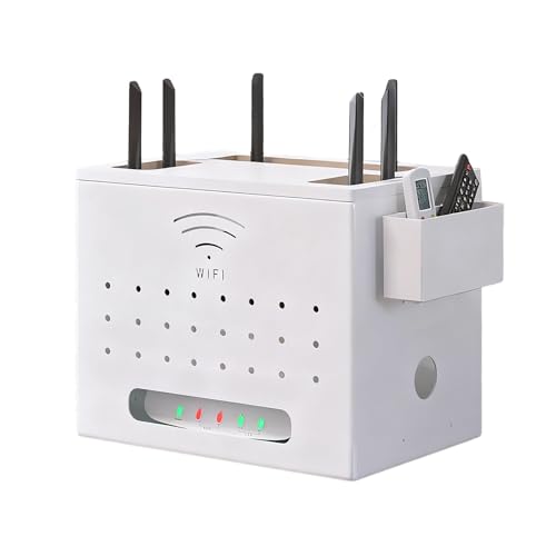 HDZNDH WiFi Storage Box Router Schrank, WLAN-Router-Aufbewahrungsschrank Aus Stahl Mit Holzdeckel, Steckdosenleiste & Kabelmanagement, Büro-Organizer Regal, Standregal Für Router Und Modem von HDZNDH