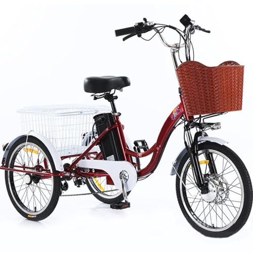 20-Inch Electric Power Tricycle for Adult(7 Speed), Pedal Tricycle Elderly Electric Vehicle Cargo Bike, 3 Riding Modes, Horn + Led Headlight, for Daily Riding, Shopping & Home Carrying Goods,Red von HDaspijh