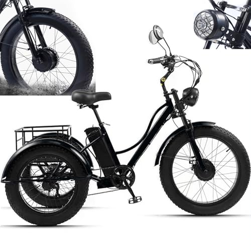 24'' Electric Tricycle For Adult -7 Speeds,3 Wheel Electric Trike with Large Basket,Fat Tyres Electric Cargo Tricycle for Senior, 48V15Ah Removable Battery - 65km Range,Lcd-Display + Headlight,Black 24'' Electric Tricycle For Adult -7 Speeds,3 Wheel Electric Trike with Large Basket,Fat Tyres Electric Cargo Tricycle for Senior, 48V15Ah Removable Battery - 65km Range,Lcd-Display + Headlight,Black von HDaspijh