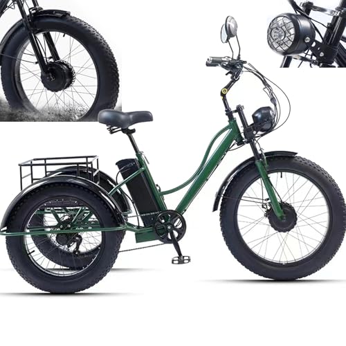 24'' Electric Tricycle For Adult -7 Speeds,3 Wheel Electric Trike with Large Basket,Fat Tyres Electric Cargo Tricycle for Senior, 48V15Ah Removable Battery - 65km Range,Lcd-Display + Headlight,Green 24'' Electric Tricycle For Adult -7 Speeds,3 Wheel Electric Trike with Large Basket,Fat Tyres Electric Cargo Tricycle for Senior, 48V15Ah Removable Battery - 65km Range,Lcd-Display + Headlight,Green von HDaspijh