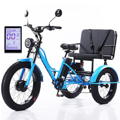 Electric Tricycle with Passenger Seat for Adult, 24 Inch Fat Tire Electric Bicycle Trike Bike, 48v/18ah Removable Battery + LCD Display + Headlight, for City and Mountain Road,Blue von HDaspijh