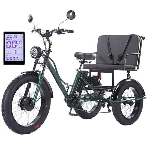 Electric Tricycle with Passenger Seat for Adult, 24 Inch Fat Tire Electric Bicycle Trike Bike, 48v/18ah Removable Battery + LCD Display + Headlight, for City and Mountain Road,Green von HDaspijh