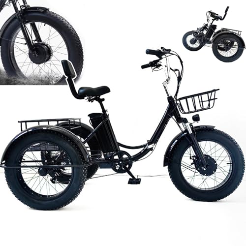 Folding Electric Tricycle for Adults, 20'' Fat Tire Pedal Tricycle with Shopping Basket, LCD Digital Display(Speed, Mileage, Power, Time), 48V/13Ah Removable Battery - Range 32km, for Shopping,Picnic von HDaspijh