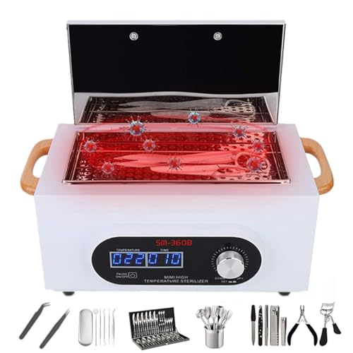 HDaspijh 200℃ High Temperature Sterilizer, Sterilizer for Nail Tools, LCD Screen Dry Heat Sterilizer 2200ML Temperature Metal Tool Cleaning Box with Timer for Manicure Hair Dental Clinic von HDaspijh