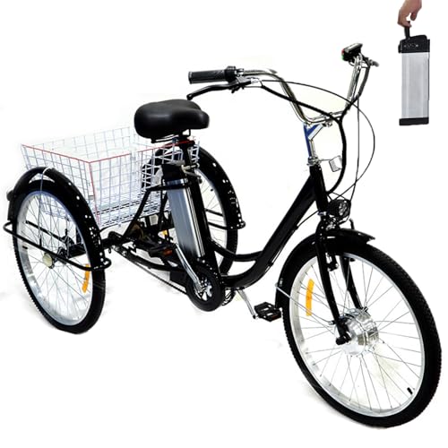 HDaspijh 24" Adult Tricycles, 3 Wheel Electric Trike for Senior, Soft Seat - Adjustable Height (29.5''-33.4''), 36V 12Ah Removable Battery - 30km Range, with Shopping Basket, Load 150kg/330 Lbs,Black von HDaspijh