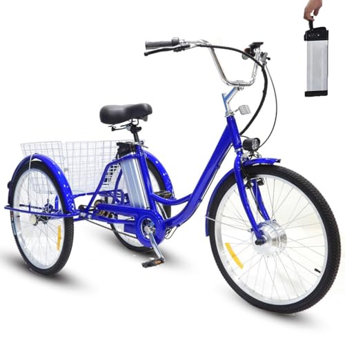 HDaspijh 24" Adult Tricycles, 3 Wheel Electric Trike for Senior, Soft Seat - Adjustable Height (29.5''-33.4''), 36V 12Ah Removable Battery - 30km Range, with Shopping Basket, Load 150kg/330 Lbs,Blue von HDaspijh