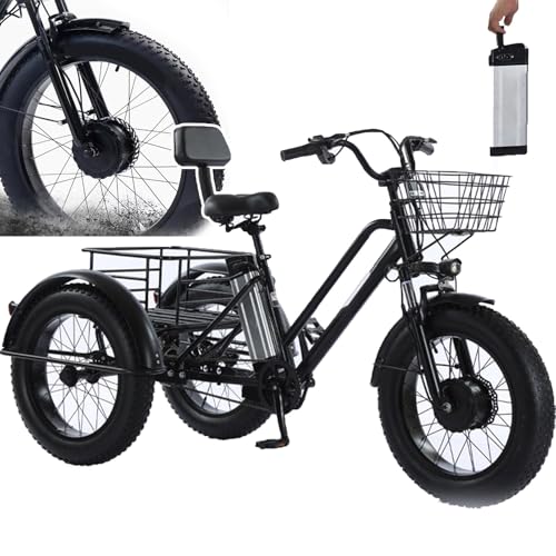 HDaspijh 3-Wheel Electric Trike for Adults, Electric Tricycle - Load 200Kg, Shopping Basket (20''x9''x12''), 20'' Fat Tyres Cargo Ebike, 48V/12Ah Removable Battery -Range 35km, for Shopping, Picnic von HDaspijh