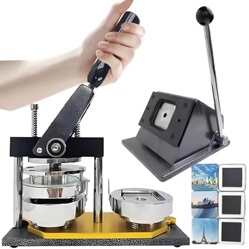HDaspijh 50x50mm Fridge Magnet Button Maker Machine, Square Button Badge Maker, Photo Magnet Maker, 1 Press Machine+ 1 Paper Cutter+ 100 Sets Consumables, for Picture Badge Button, Team Badge von HDaspijh