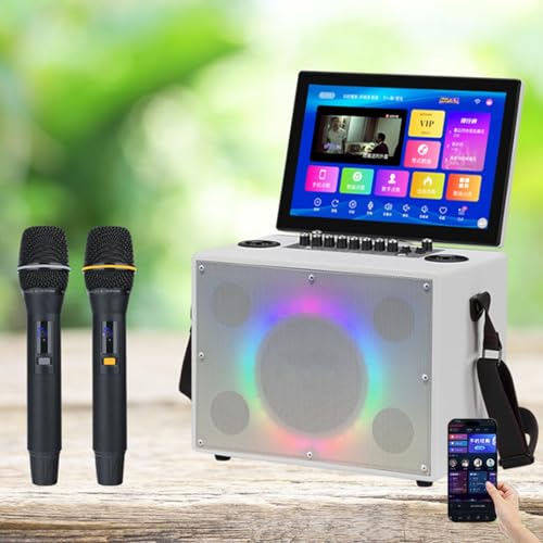 HDaspijh Portable Wireless Bluetooth Karaoke Machine, with 14.1-Inch Capacitive Touch Screen, 2 Wireless Microphones, APP Control,Family Outdoor Karaoke/Film/Entertainment/Learning,White von HDaspijh