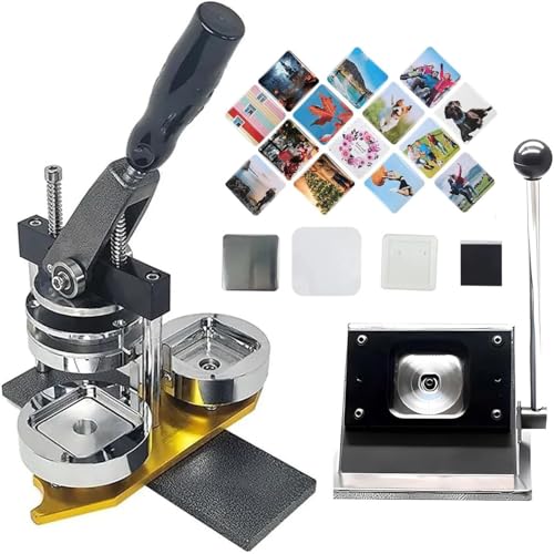 HDaspijh Square Fridge Magnets Badge Maker Machine, 50x50mm DIY Photo Refrigerator Sticker Magnet Press Machine+Paper Cutter+100pcs Materials, for Picture Badge Button, Gift Button, Team Badge von HDaspijh
