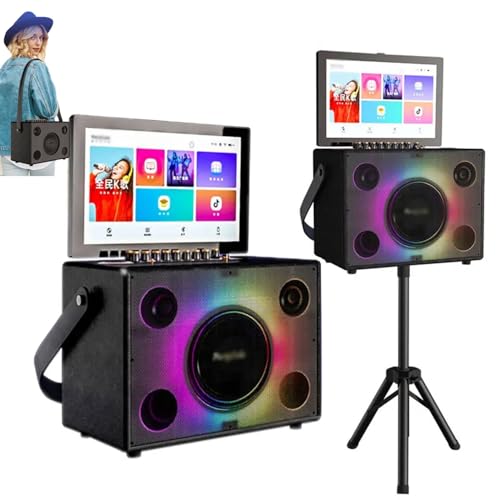 Karaoke Machine with 2 Wireless Microphones, Wireless Bluetooth Karaoke Device, 14.1-Inch Capacitive Touch Screen, APP Control, Cool Lighting, for Outdoors, Camping, Parties, Squares,Black von HDaspijh